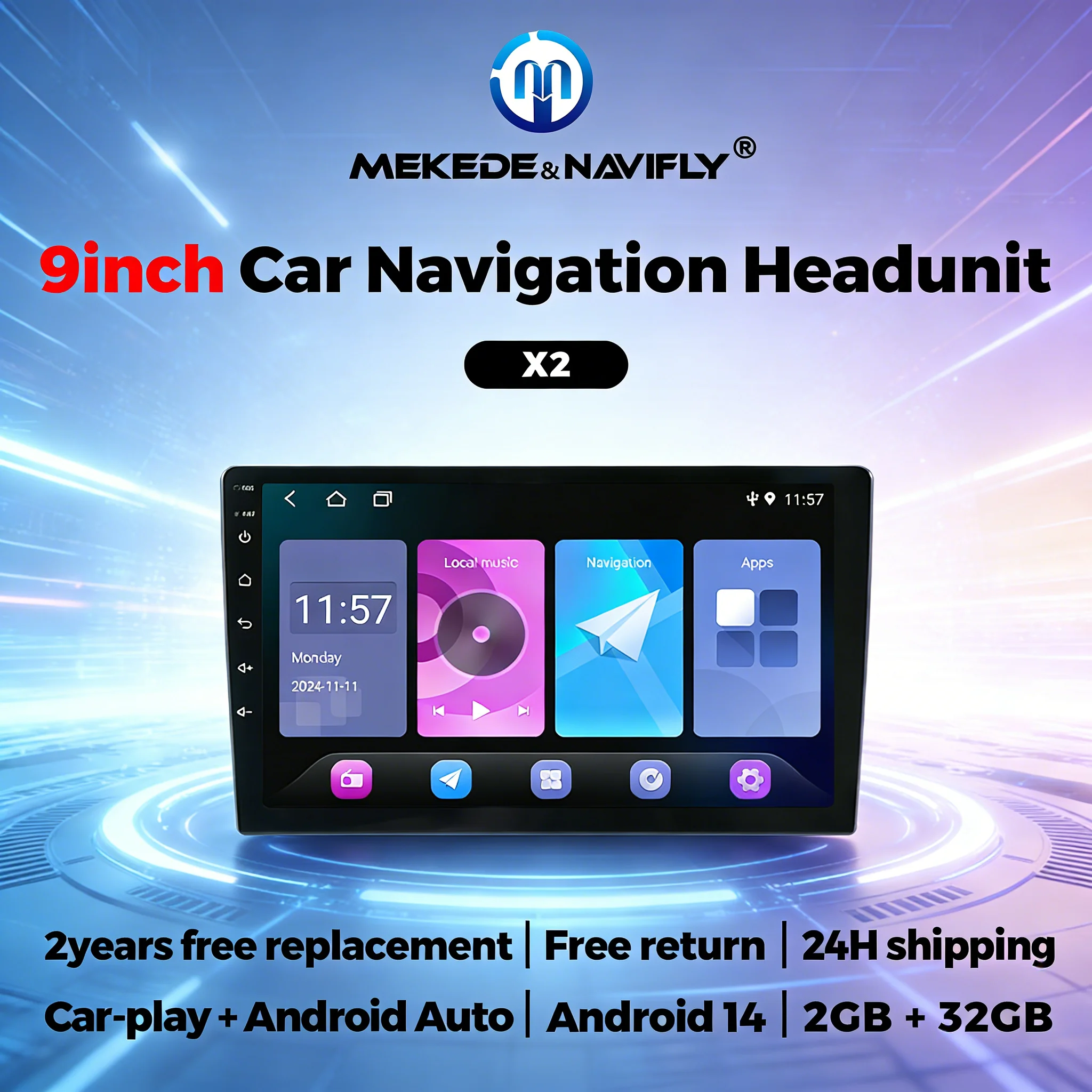 NaviFly Autoradio 2 Din Android Auto Carplay Universal 9" 10" Multimedia-Player für Nissan Honda Toyota Lada Volkswagen Hyundai Image