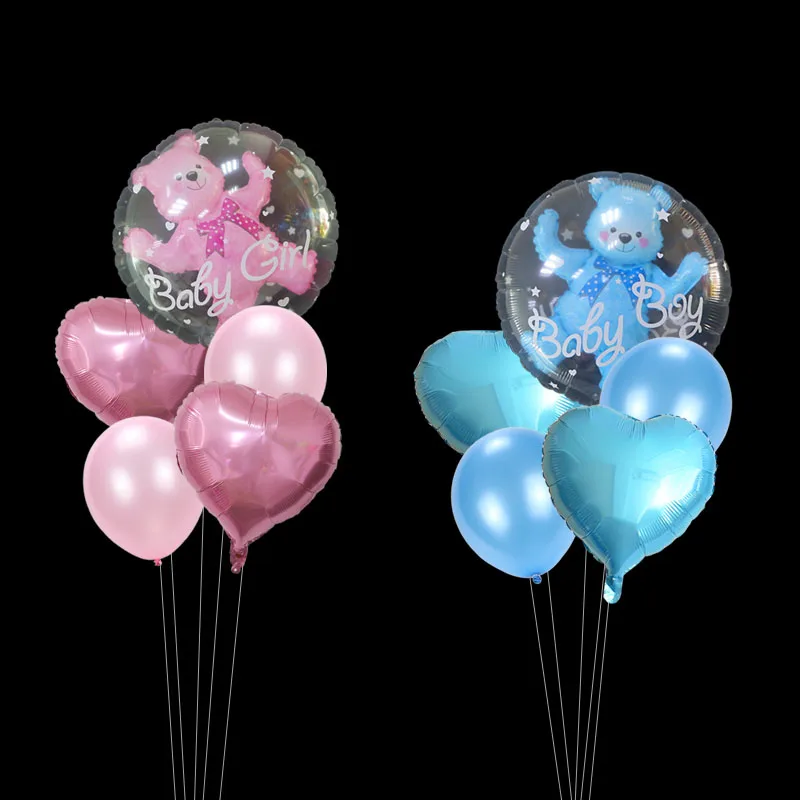 5 teile/los Baby Junge Mädchen Bär blase luftballons Transparente Kugel in Ball mit Herz Baby Dusche Geburtstag Party Dekorationen Image