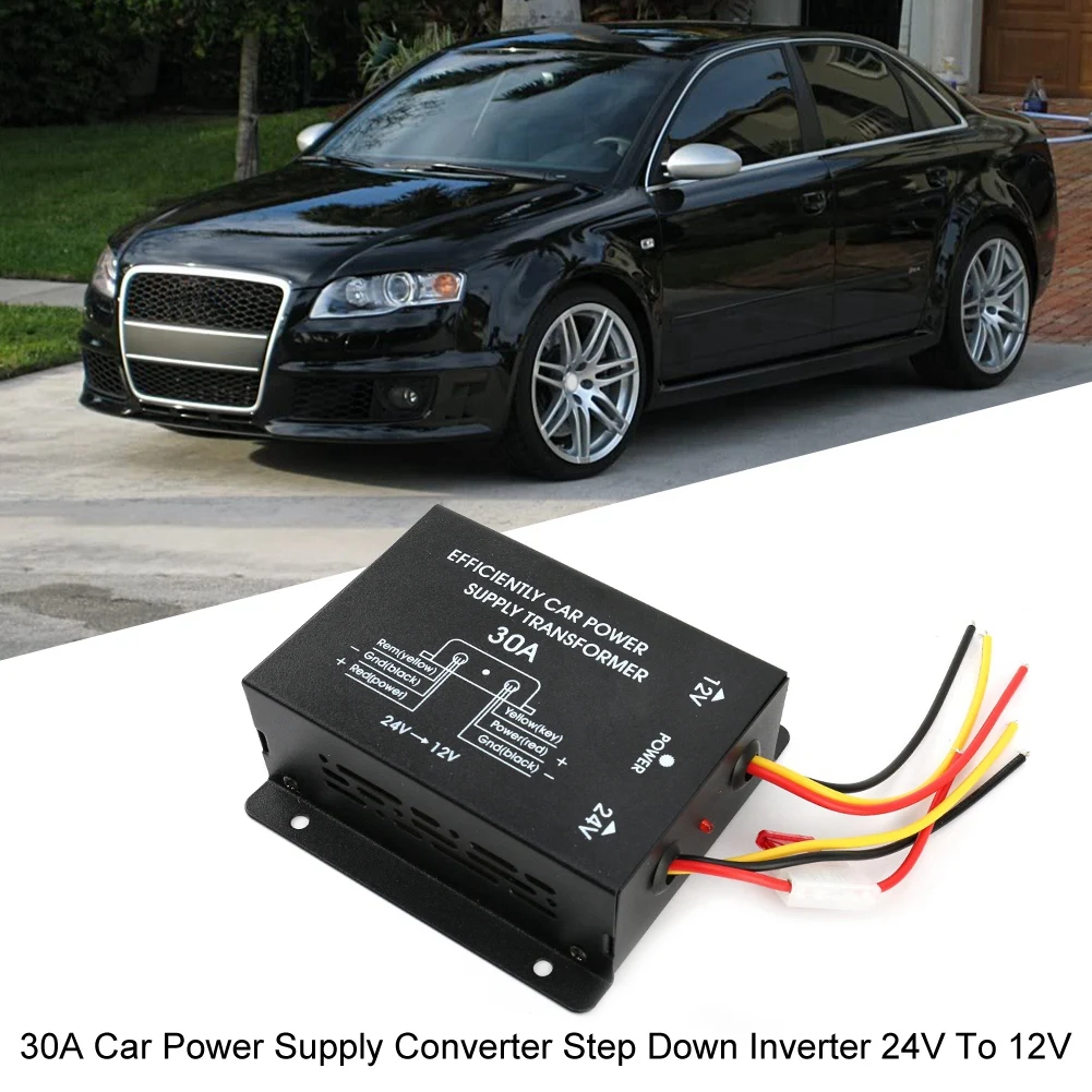 Auto Konverter 30A Auto Netzteil Konverter Step Down Inverter 24V Zu 12V Aluminium legierung Auto Spannung Reduzierer Image