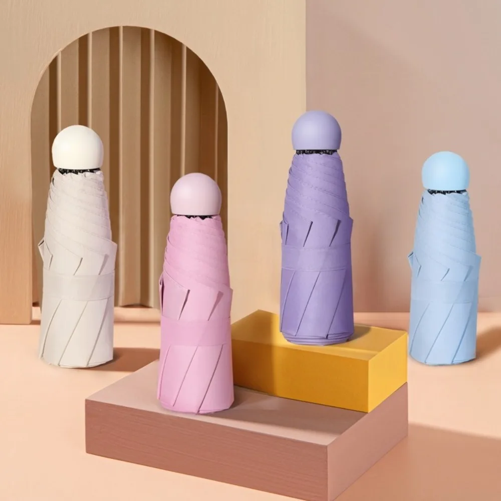 Neue Mini-Kapsel-Klappschirm aus Vinyl mit Box, Taschen-Sonnenschirm, UV-Sonnenschutz, Schutz mit doppeltem Verwendungszweck, Sonnenschirm für den Außenbereich Image