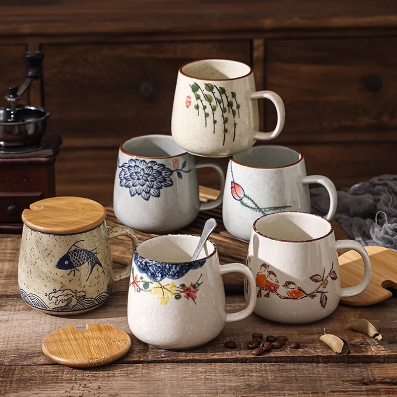 Chinesische Keramik Tassen Handbemalte Keramik Kaffee Milch Tassen Wohnzimmer Büro Tassen Retro Hause Trinken Keramik Tassen 400ML Image