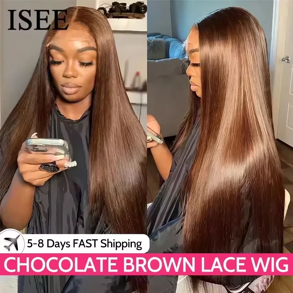 ISEE Hair Brasilianische Glatte 7x5 Glueless Schokoladenbraune Wear-Go Glueless Lace Front Perücke, gefärbte Echthaar-Lace-Closure-Perücke Image