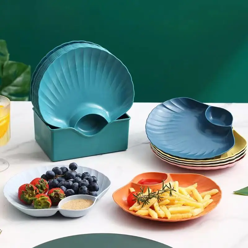 Muschelschale, Knödelteller aus Kunststoff mit Essigscheiben, Essigschalen, Sushi-Frühstück, Trockenfrüchte, Snack-Muschel, Knochenspuckschale Image