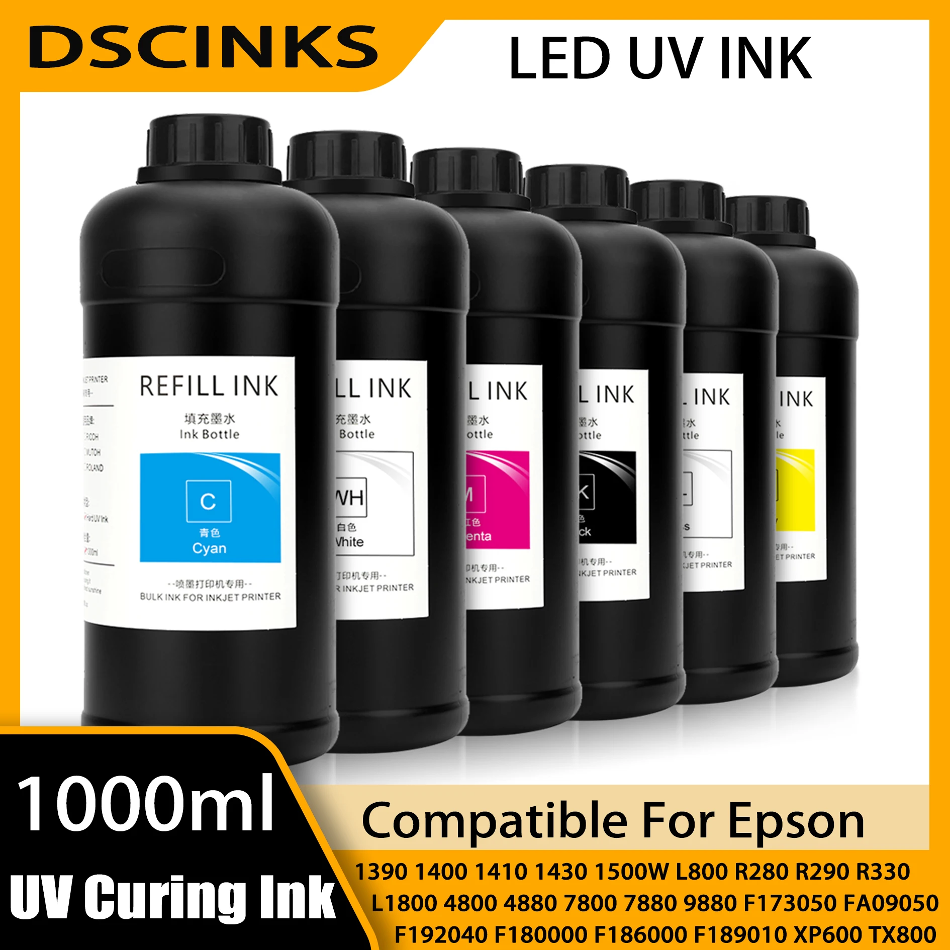 1000ML LED UV-Tinte für Epson i3200 DX5 DX7 TX800 XP600 L800 L1800 L805 DX10 DX4 Druckkopf für Epson 1390 R1800 1900 UV-Drucker Image