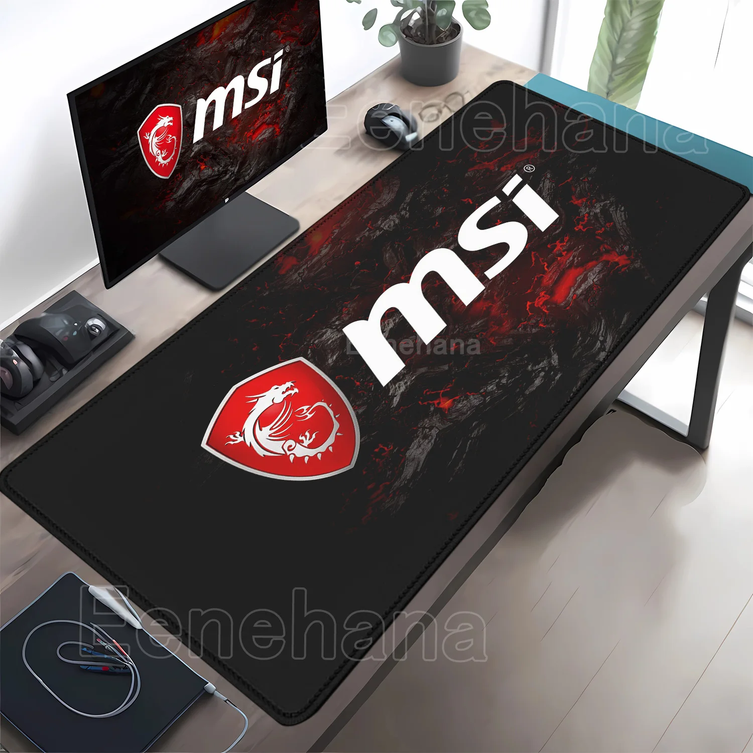 M-MSI Dragon Mauspad, rutschfestes Gummi-Gaming-Mauspad, groß, 90 x 40 cm, HD-Druck, Schreibtischunterlage, Dekoration, Büro, XXL-Mausmatte Image