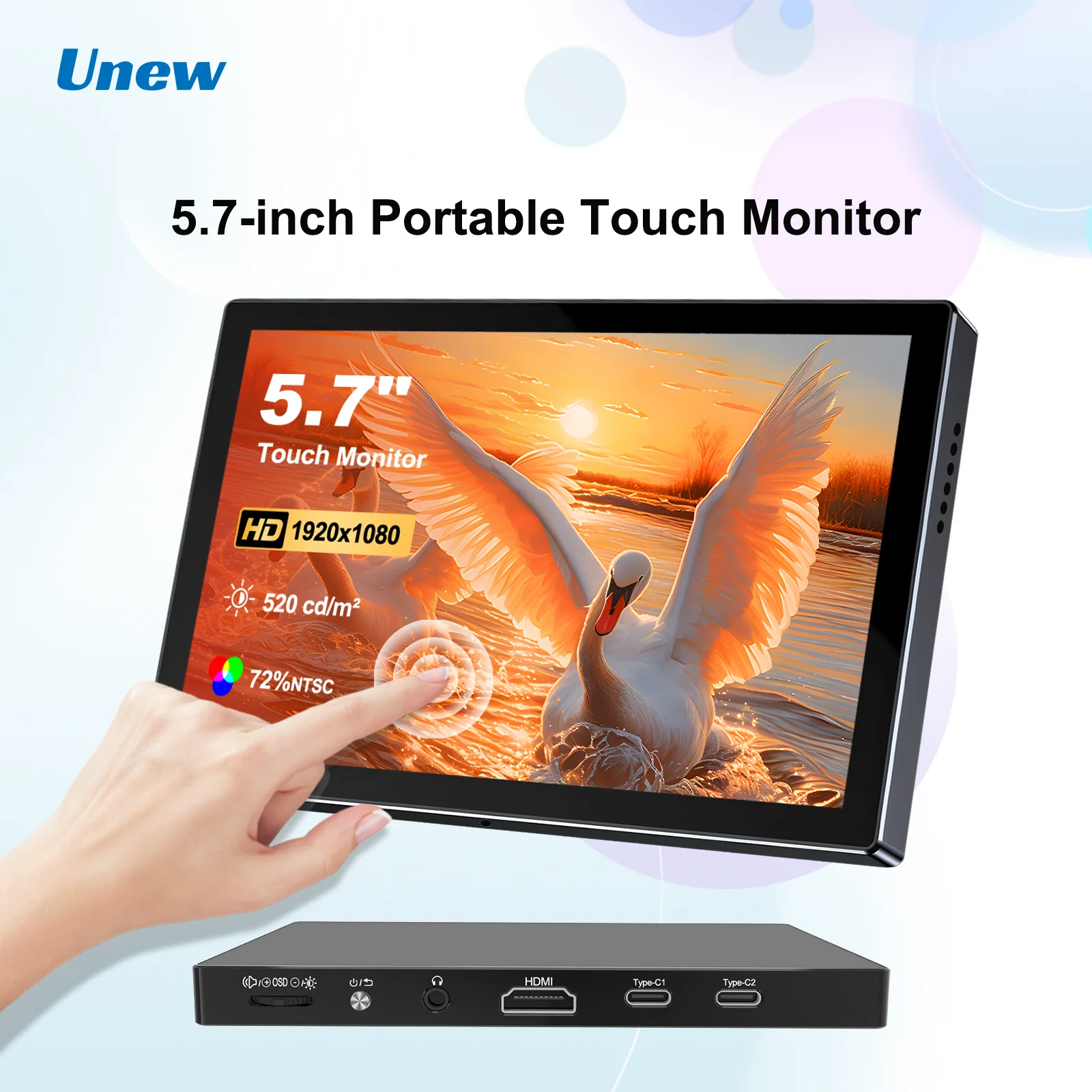 Unew Premium 5,7 Zoll 1920x1080 60Hz Mini-Touchmonitor - Tragbarer Zweitbildschirm für Computer, Auto & DIY-Systeme Image