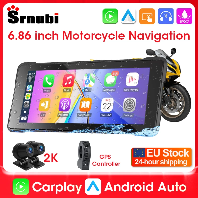 Srnubi 6,86 Zoll Motorrad-Navigation GPS 2K DVR Wireless Carplay Moto Android Auto Wasserdichtes Display BT5.0 Monitor für Apple Image
