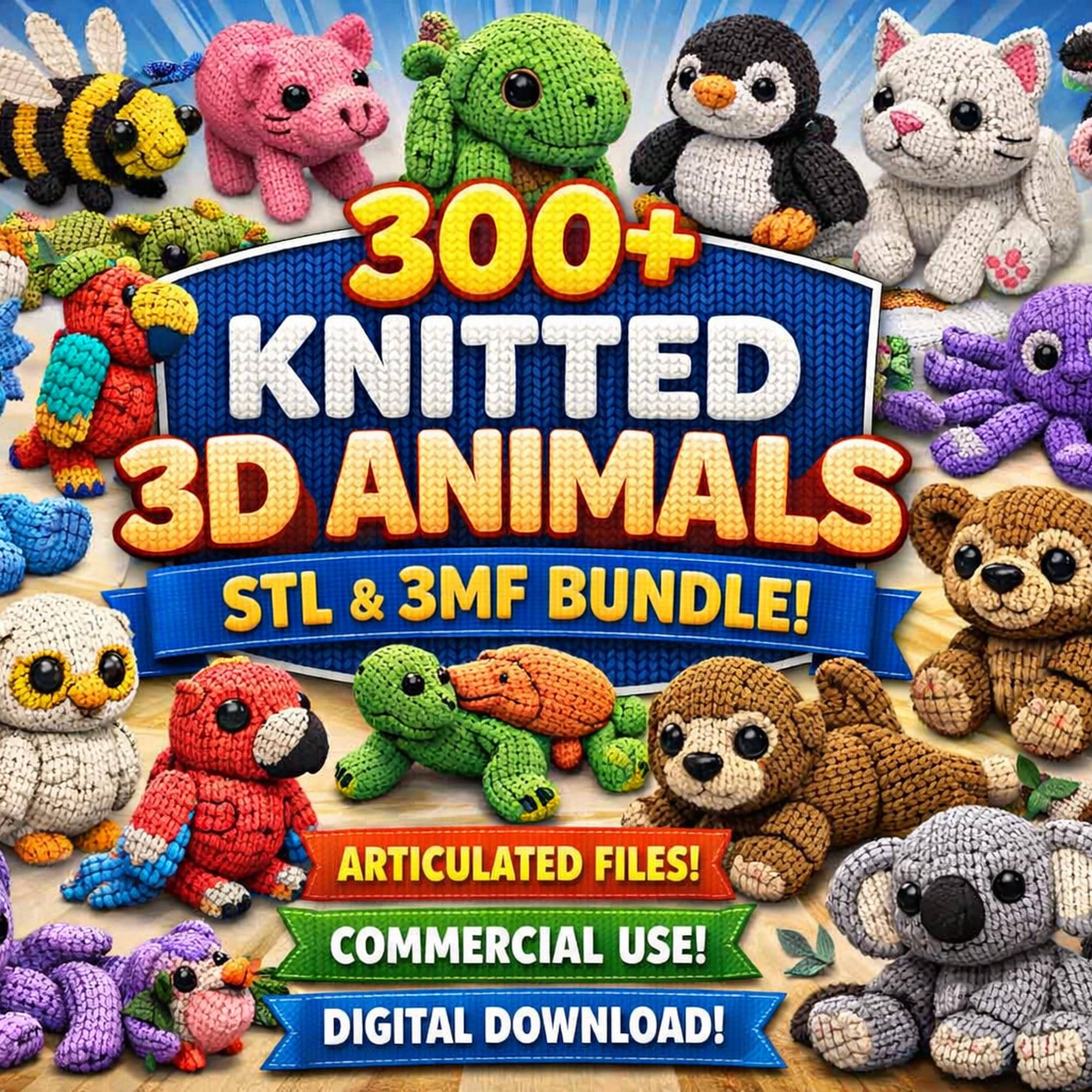 Pacchetto STL con oltre 300 animali articolati lavorati a maglia (uso commerciale)