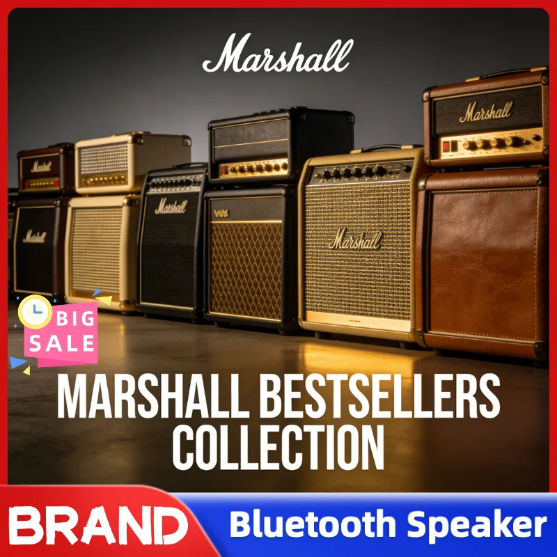 Nouvelle Enceinte Bluetooth Marshall 2026, Enceinte Portable Sans Fil pour Extérieur Étanche IPX, Son Stéréo Basses Puissantes, Autonomie de 20H