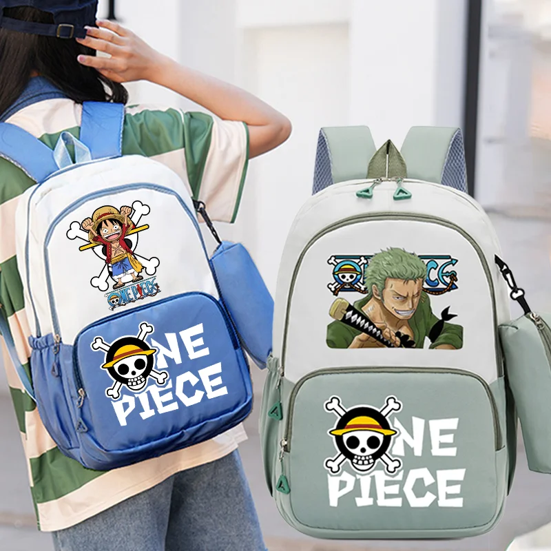 Sac à dos One Piece pour étudiants, grande capacité, sac pour ordinateur portable avec étui à crayons, sac d'école pour garçons et filles, sac d'école avec figurines de dessins animés, cadeau