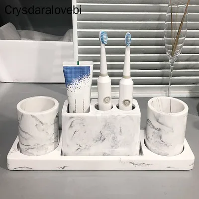 Kit de salle de bain motif marbre, porte-brosse à dents électrique, ensemble de salle de bain, plateau en verre, tasse, boîte à savon, ensemble d'accessoires de salle de bains