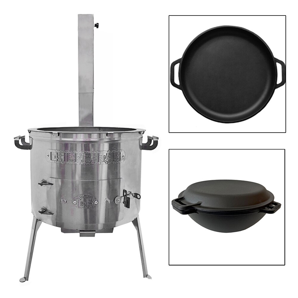 Grillpeter Utschak Set Timur Edelstahl mit Schornstein Kazan 15 Liter Gusseisen Deckel-Pfanne Image