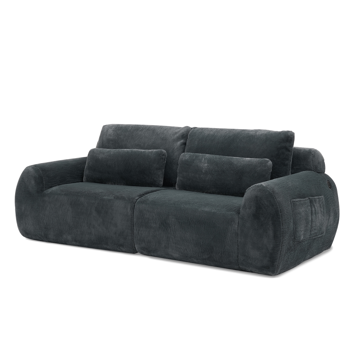 Merax 2-Sitzer Sofa mit USB-Ladeanschluss & Seitentasche, hochfedernder Schaumstoff, Samt, Grau Image