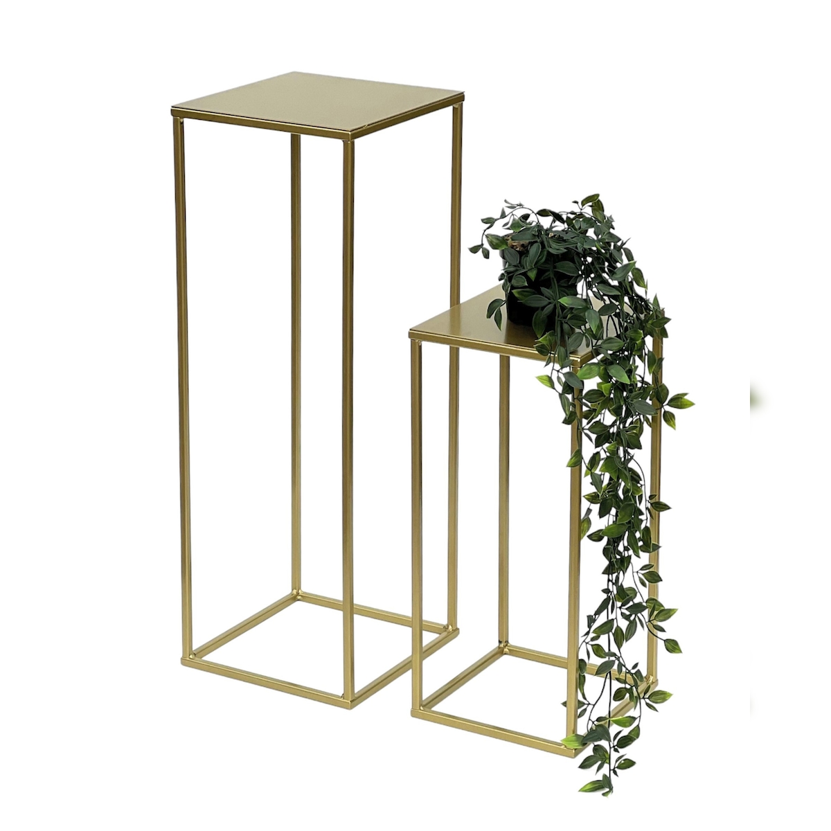 DanDiBo Blumenhocker Metall Gold Eckig 2er Set Blumenständer Beistelltisch 96406 Blumensäule Modern Pflanzenständer Pflanzenhocker Image