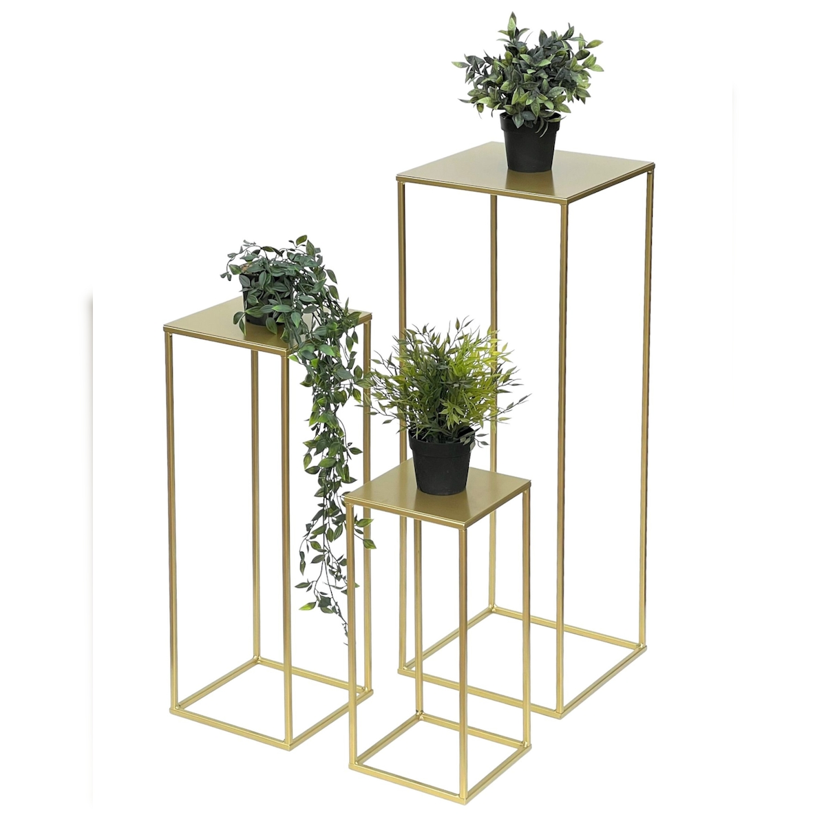 DanDiBo Blumenhocker Metall Gold Eckig 3er Set Blumenständer Beistelltisch 96406 Blumensäule Modern Pflanzenständer Pflanzenhocker Image