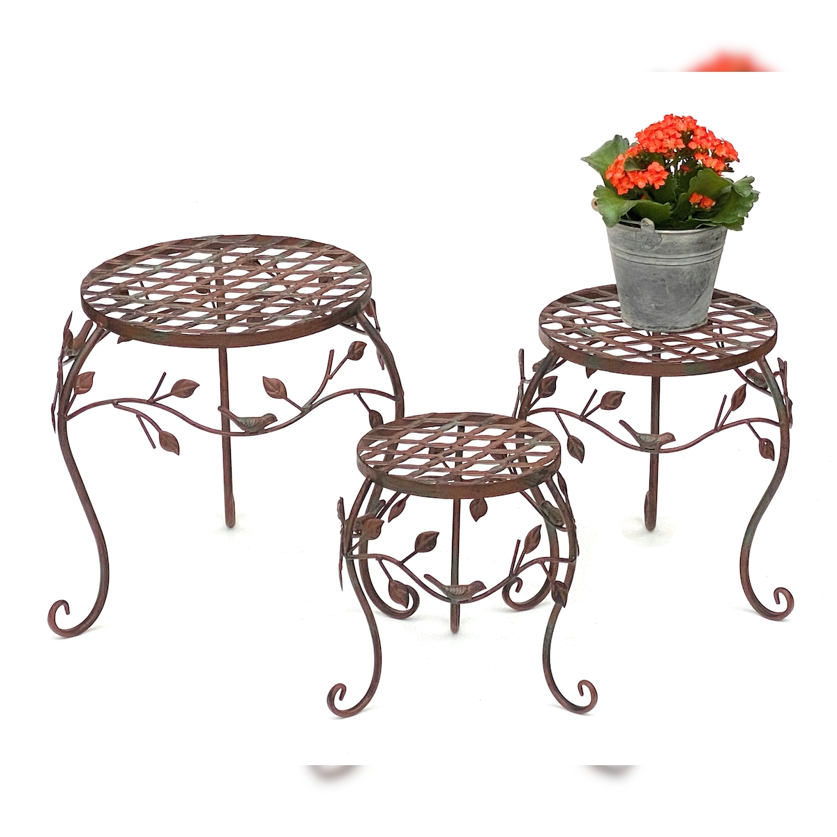 DanDiBo Blumenhocker 3er Set Metall Braun 25 - 35 cm Blumenständer 93992 Blumensäule Antik Pflanzenständer Pflanzenhocker Image