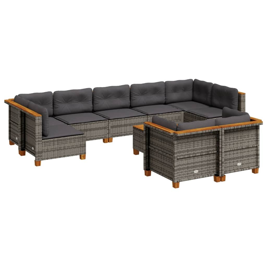 vidaXL 10-tlg. Garten-Sofagarnitur mit Kissen Grau Poly Rattan Image