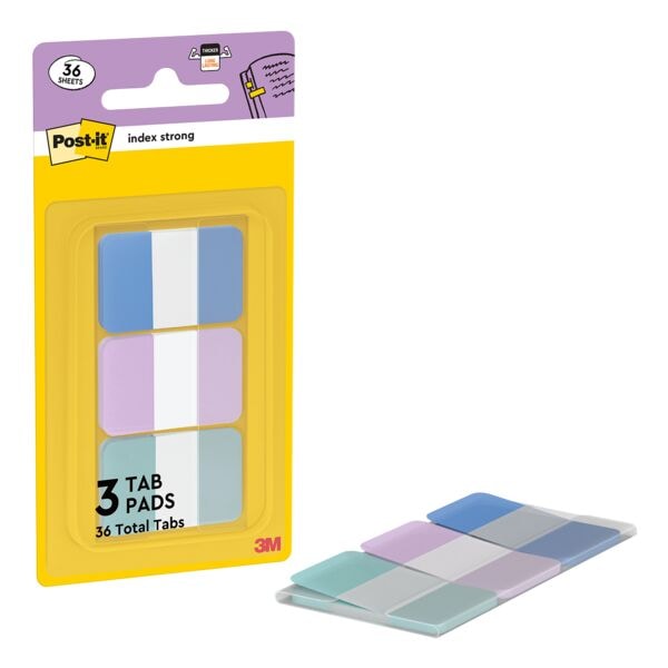 Post-it Index Haftstreifen »Index® Strong« 38,1 x 25,4 mm 36 Blatt gesamt blau / lila / Grün, 3.81x2.54 cm