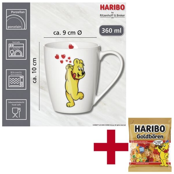 Ritzenhoff & Breker Becher »HARIBO Winner« 360 ml inkl. Fruchtgummi »Goldbären« weiß, 9x10 cm
