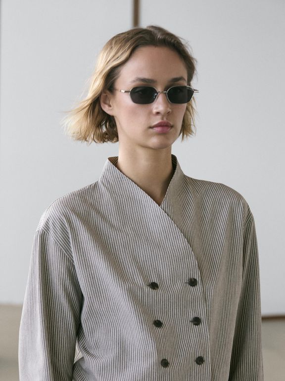 Striped Flowing Shirt With Button Details - Gray - MASSIMO DUTTI Tops