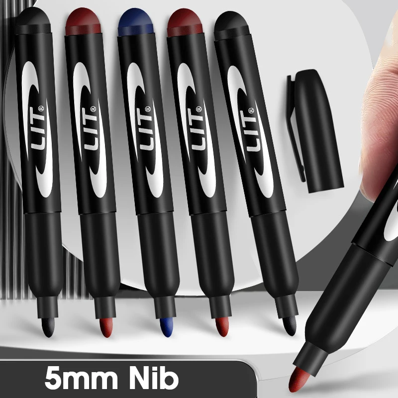 3-teiliges Set Permanentmarker, grob, 5 mm Spitze, wasserdicht, schnell trocknend, Tinte, Schwarz, Rot, Blau, Hakenlinien-Stifte Image