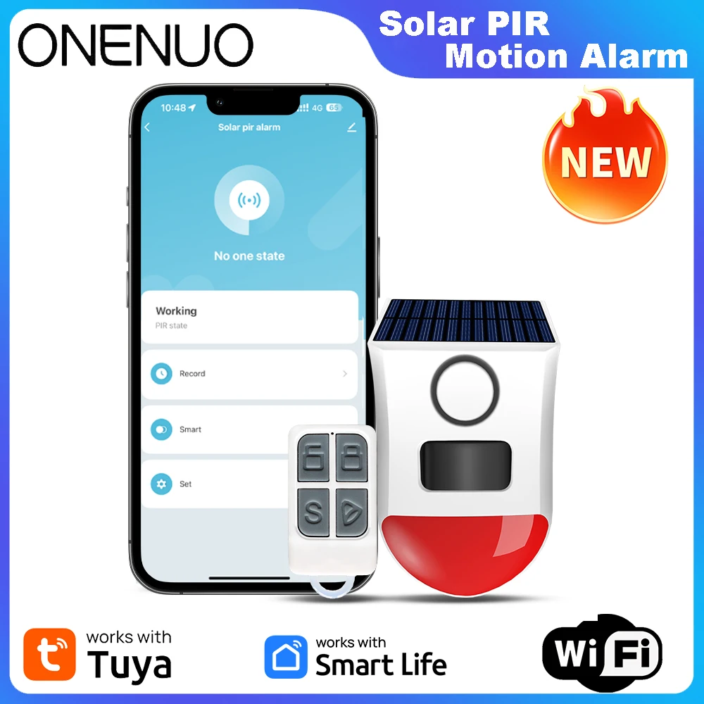 Solar PIR Sensor Alarm Mit Tuya APP WiFi Outdoor Drahtlose Sirene Wasserdichte Einbrecher Sicherheit Strobe Sirene App Fernbedienung Image