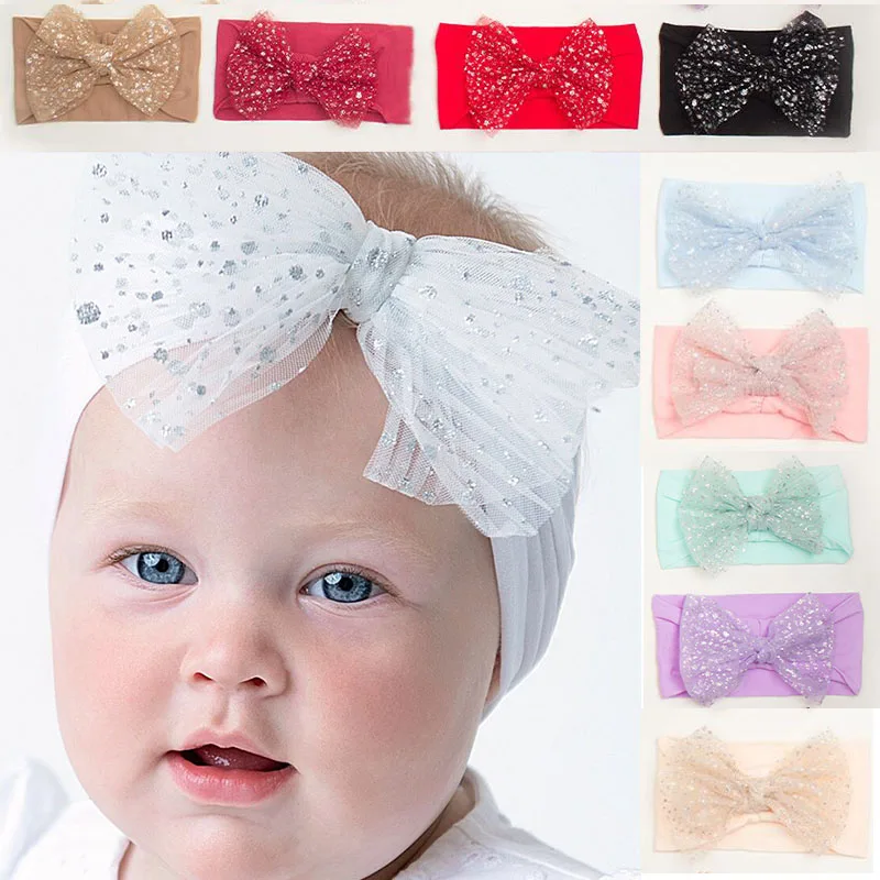 1 Stück Mädchen Bogen Stirnbänder Spitze Pailletten modische Baby Haarschmuck elastische breite Kanten Fotografie Foto schießt Kopf bedeckung Image