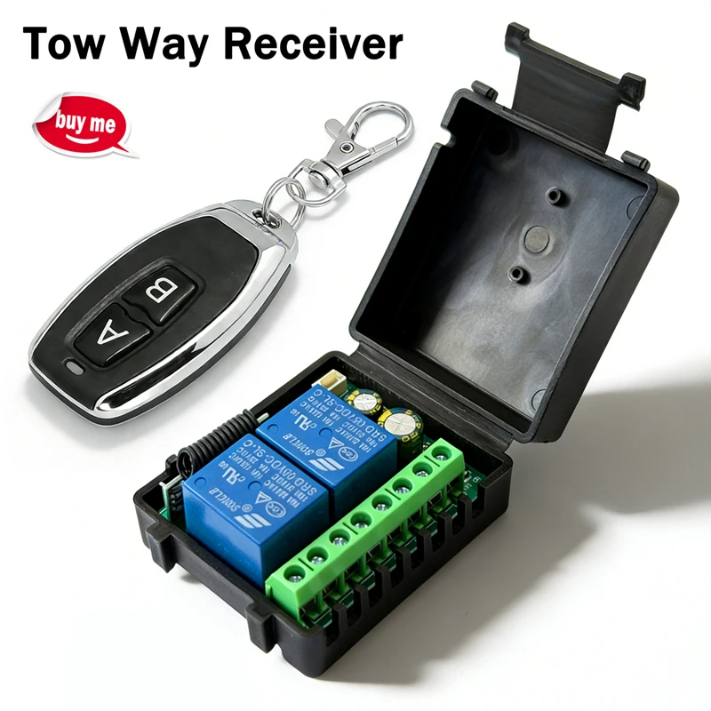 Universeller 433-MHz-Funkfernbedienungsschalter, 6–30 V, 85–250 V, 10 A Relais, 2-Kanal-Empfängermodul für Garagentore, Vorhänge, LED-Motoren usw. Image