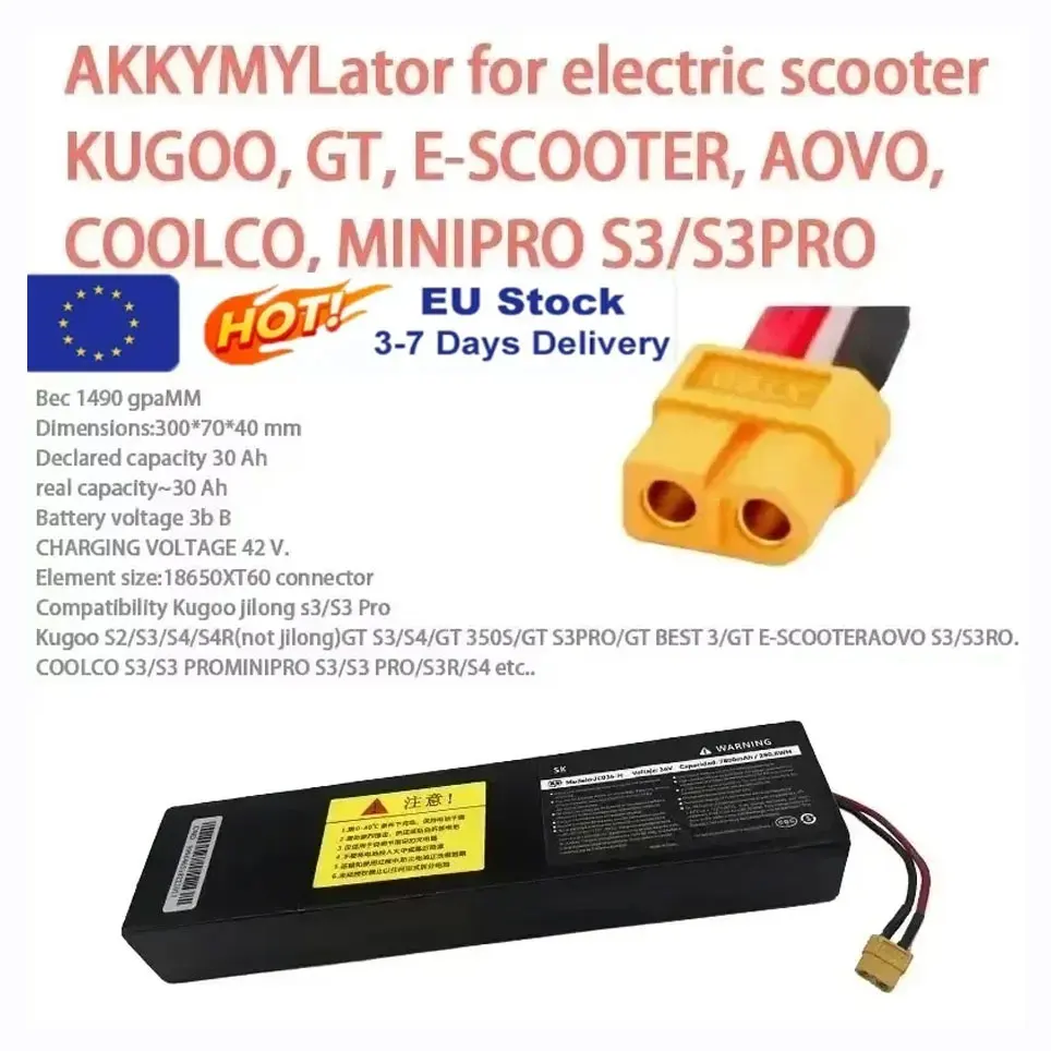 36V 100Ah Wiederaufladbarer Lithium-Akku 18650 10S3P 1000W Leistungsmodifizierter 36V Elektroroller-Akku mit BMS, XT60 JST Image