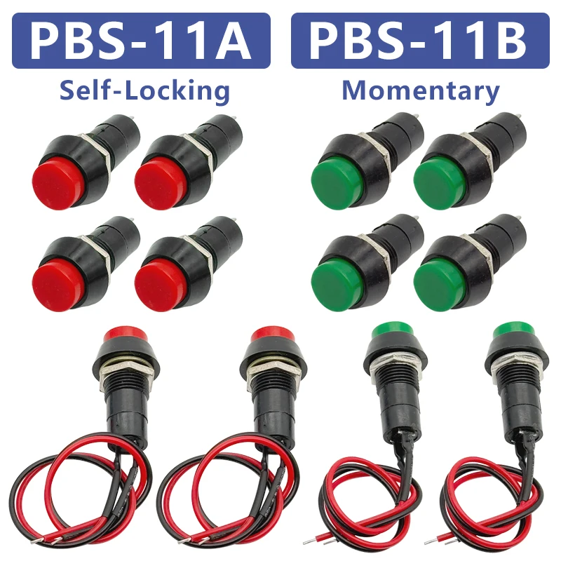 5 Stücke 12mm Selbstsichernde/Selbst-reset Kunststoff Druckschalter Rastschalter Momentary PBS-11A PBS-11B Image