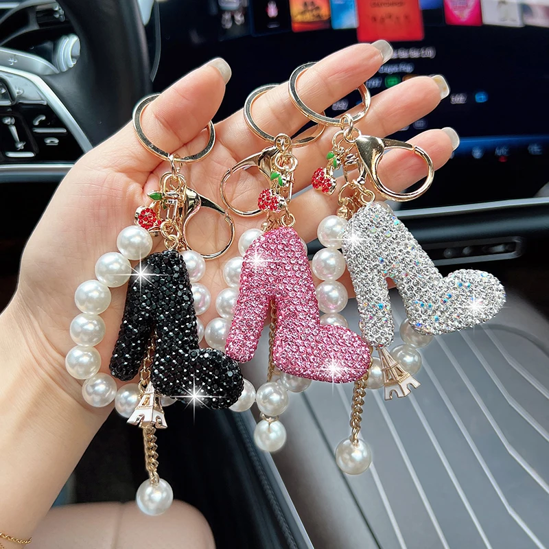 Kreative, mit Diamanten besetzte Perlenschnüre, High Heels, Auto-Schlüsselanhänger, modische Kirschaccessoires, Taschen, Anhänger Image