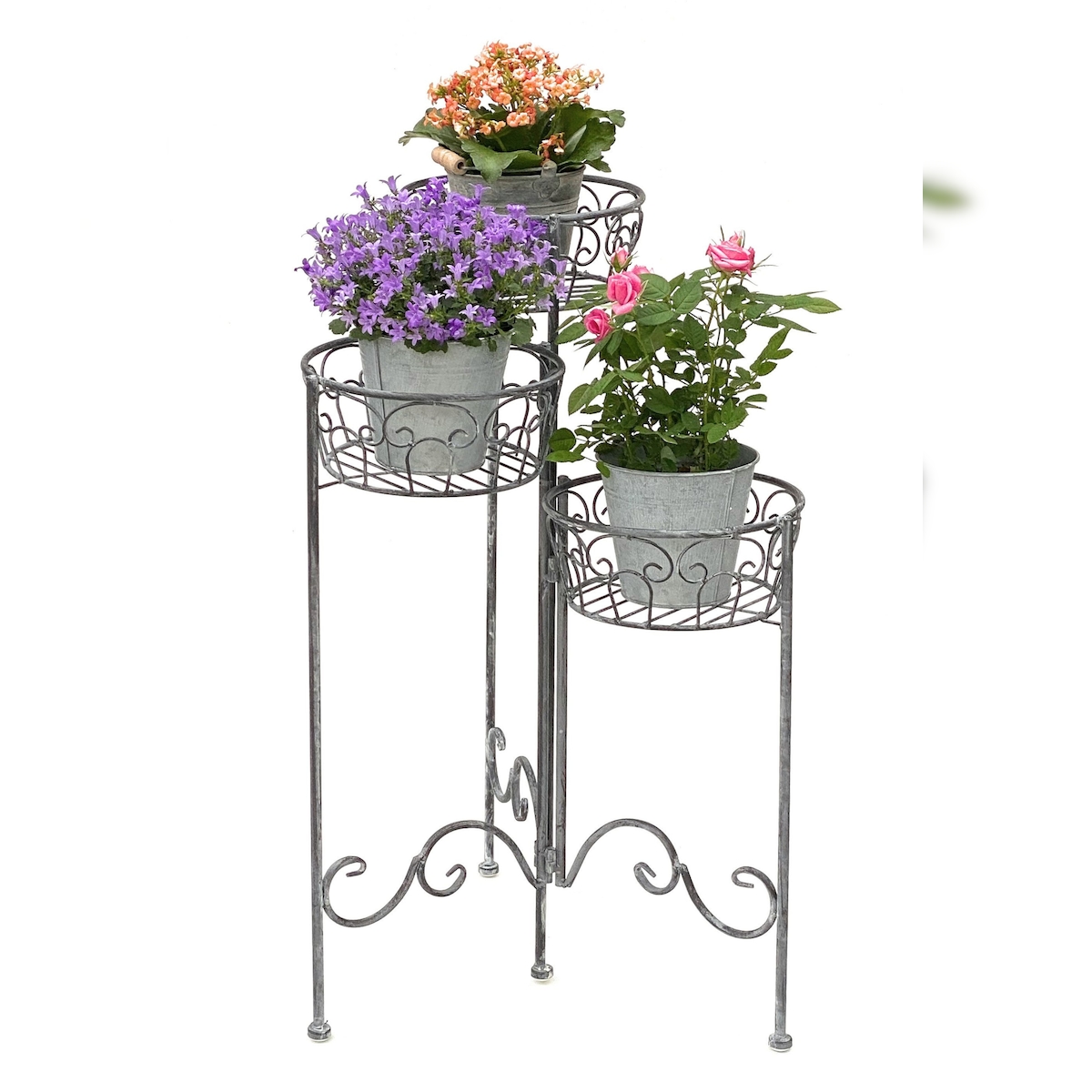 DanDiBo Blumentreppe Metall Rund 75 cm Blumenständer mit 3 Körbe 96012 Blumenständer Blumensäule Pflanzenständer Image