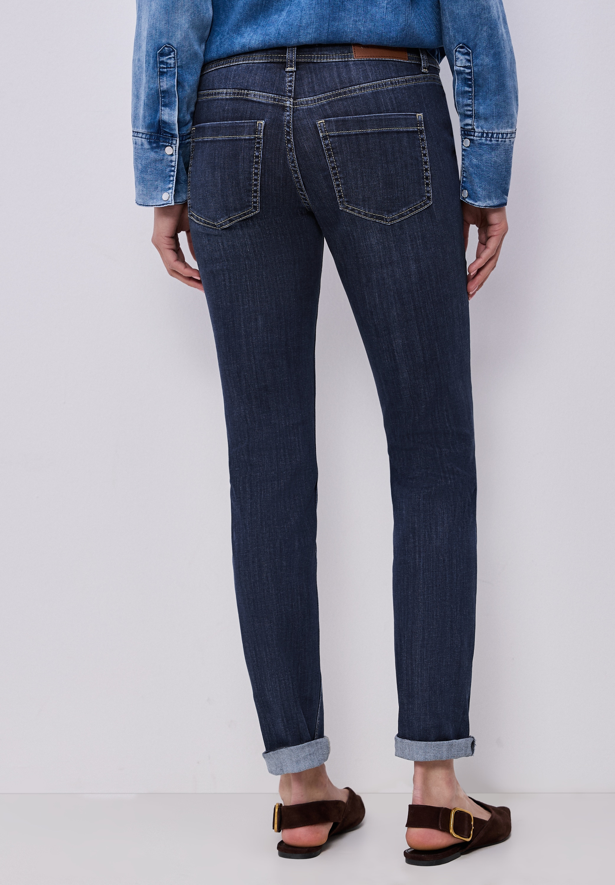 Comfort-fit-Jeans STREET ONE, Damen, Gr. 32, Länge 34, dunkelblau wash, Jeans, 78% Baumwolle, 21% Polyester, 1% Elasthan, unifarben, lang, Jeans, 4-Pocket Style Image