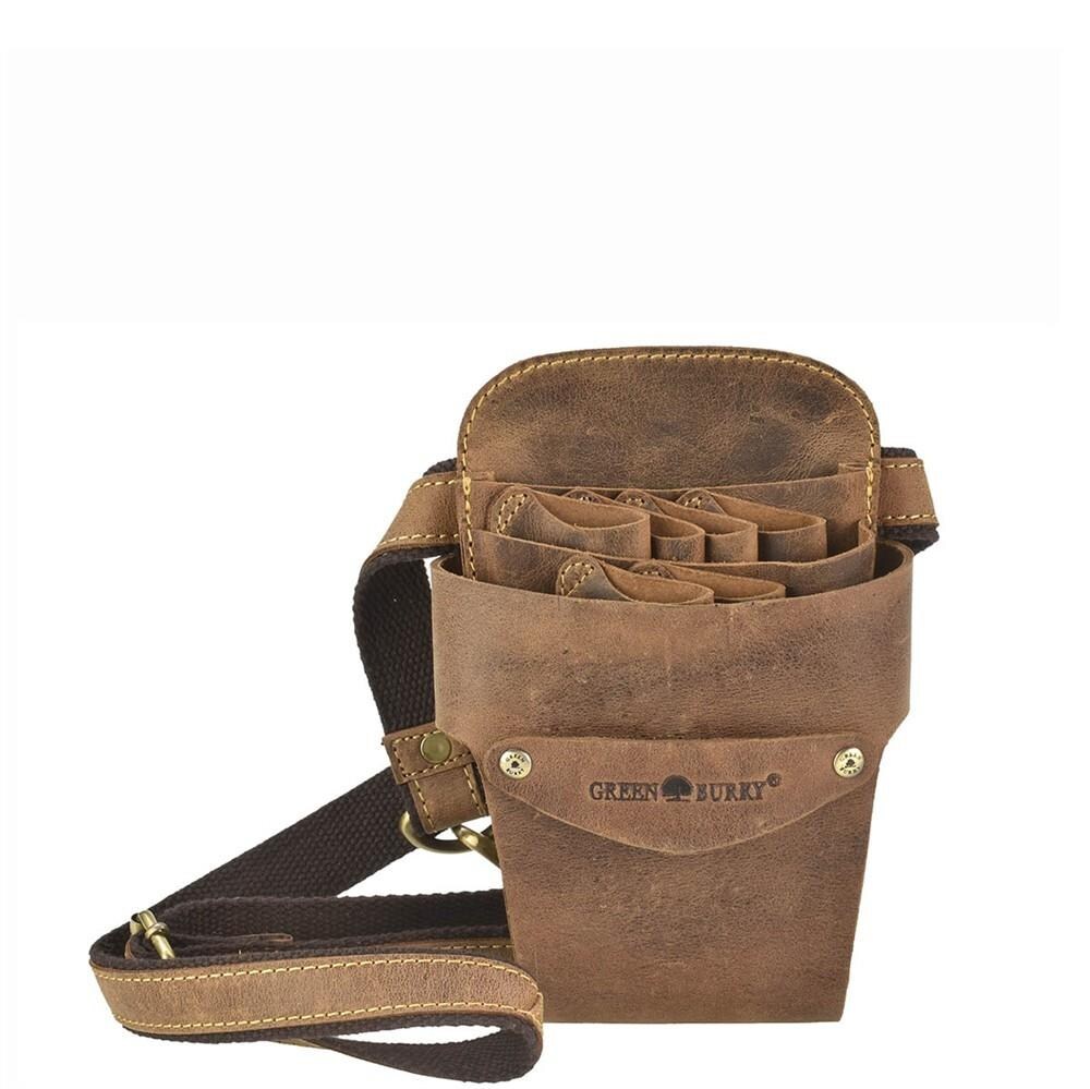 Greenburry Friseurtasche Scherentasche Scherenholster Barbertasche antikbraun Leder Vintage 1571-25 Image