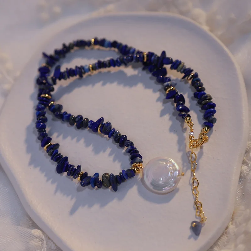 Nuovo arrivo Trendy lapislazzuli Stone Natural Baroque perla d'acqua dolce collana con ciondolo femminile gioielli per regali per la festa della mamma