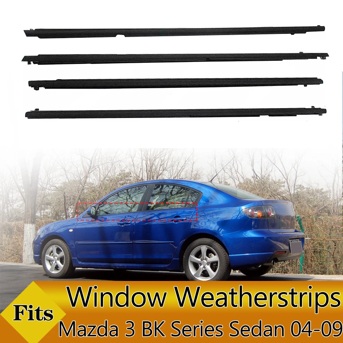4 pezzi di finestre esterne per auto guarnizione in gomma striscia di pressione impermeabile cintura di tenuta modanatura Trim per Mazda 3 BK sedan 04-09 nero