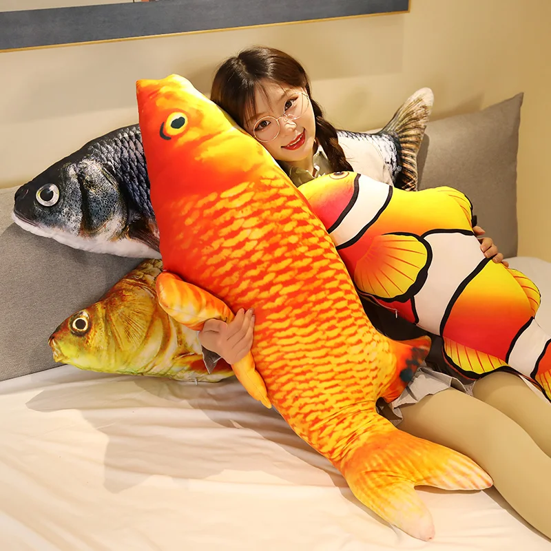 30-80 cm 3D Simulazione Pesce d'oro Giocattoli di peluche Farcito Morbido Animale Carpa Peluche Cuscino Creativo Divano Cuscino Cuscino Regalo Giocattolo per bambini