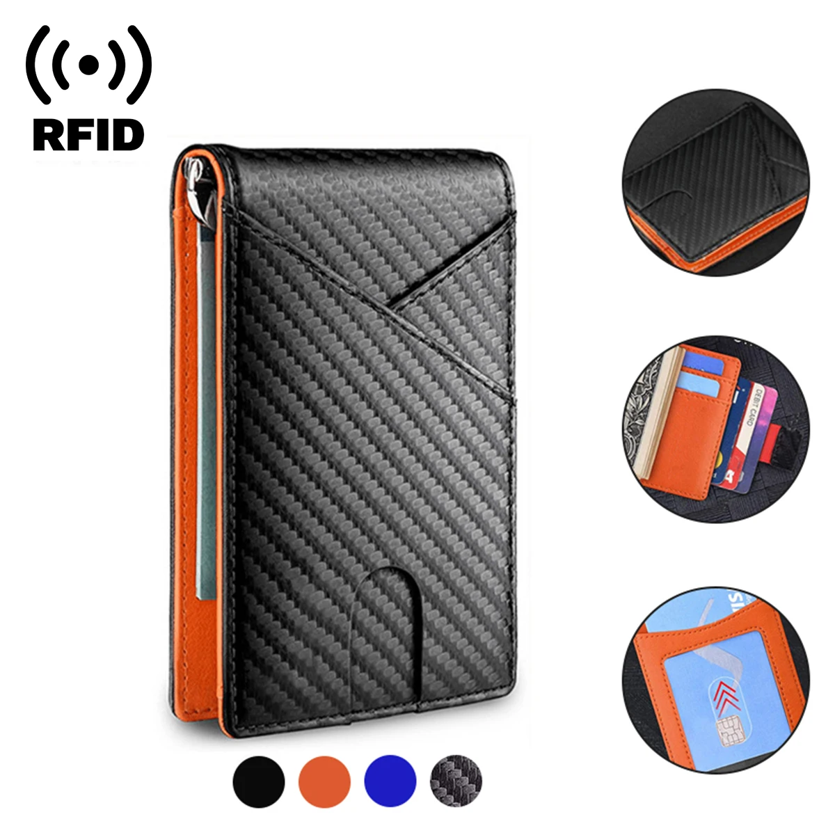 Portafogli da uomo Rfid in fibra di carbonio Porta soldi Porta carte sottile da uomo Portafoglio da uomo di lusso piccolo portamonete corto Bi-fold Vallet