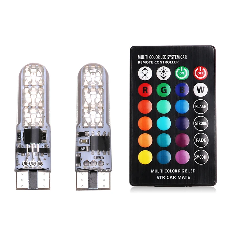 RGB LED T10 W5W Led 194 168 W5W 5050 SMD Car Dome Luce di lettura Automobiles Lampada a cuneo Lampadina LED RGB con telecomando 12V