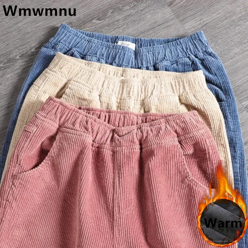 Inverno addensare pantaloni larghi Harem donna vita alta Casual caldo velluto foderato Pantalones Snow Wear velluto a coste alla caviglia Spodnie