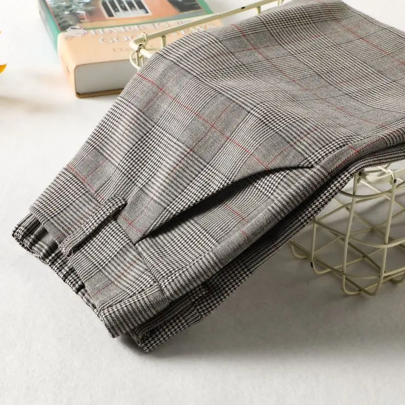 Office Lady Slim abbigliamento donna Plaid abiti pantaloni primavera autunno nuova moda coreana Vintage pantaloni Casual dritti a vita alta