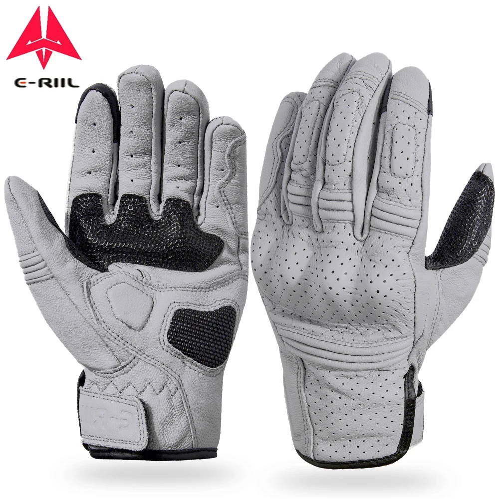 Guanti da Moto in vera pelle retrò guanti impermeabili da Moto guanti da Moto con dita intere guanti protettivi da Moto guanti da Motocross grigi