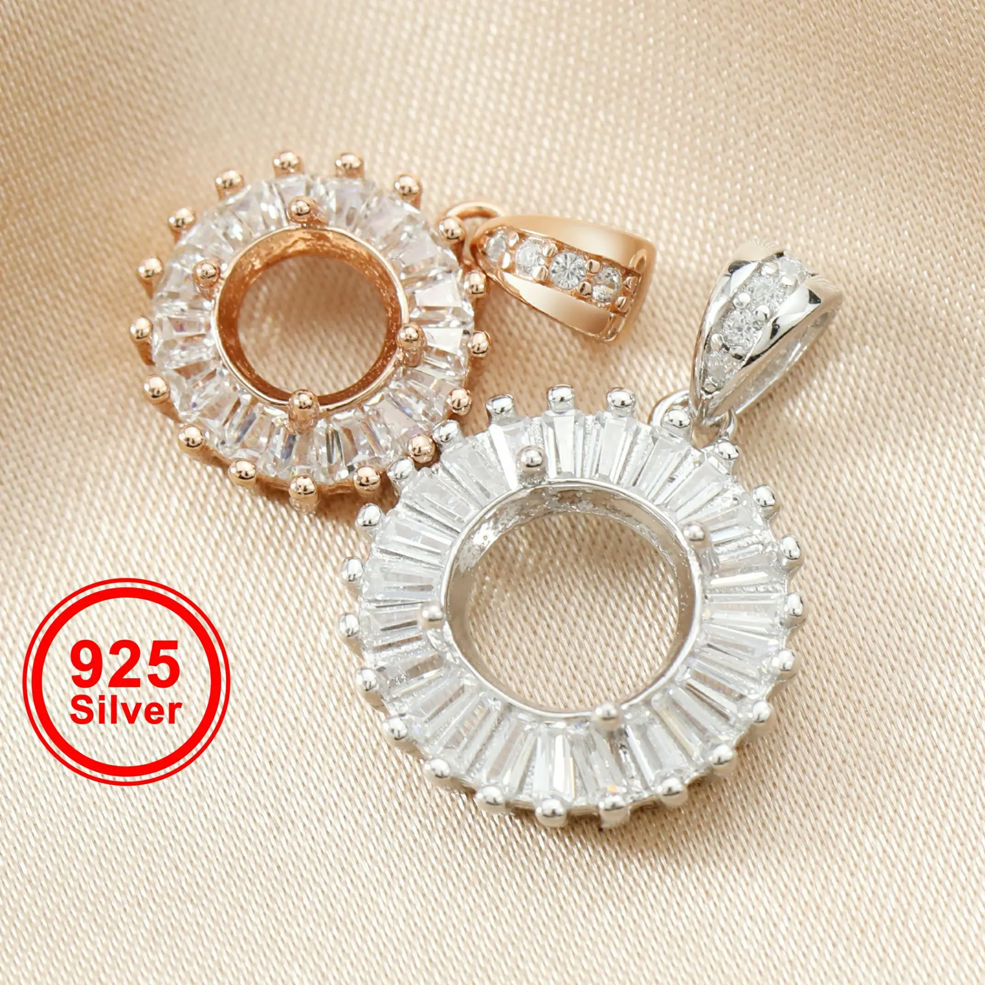 4-12MM Rotonda Lunetta In Oro Rosa Argento Gemme di Pietra DELLA CZ Solid 925 Sterling Argento Prong Impostazioni Del Pendente di Fascino 1411227