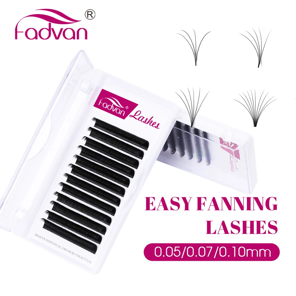 Fadvan L Curl Easy Fanning Lashes Extension Auto Blooming Ciglia finte visone Volume 15-20mm Ciglia a ventaglio miste