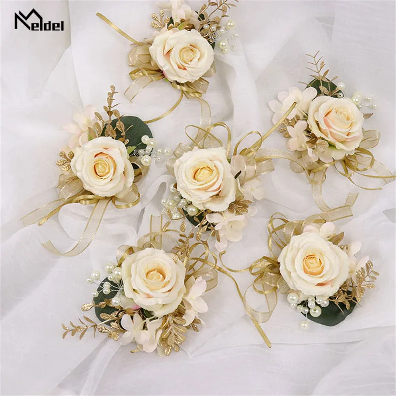 Meldel Seta Flore Sposo Boutonniere Da Sposa Polso Corpetto Bracciale per Damigella D'onore Spilla Fiore Matrimonio Planner Matrimonio Corpetto