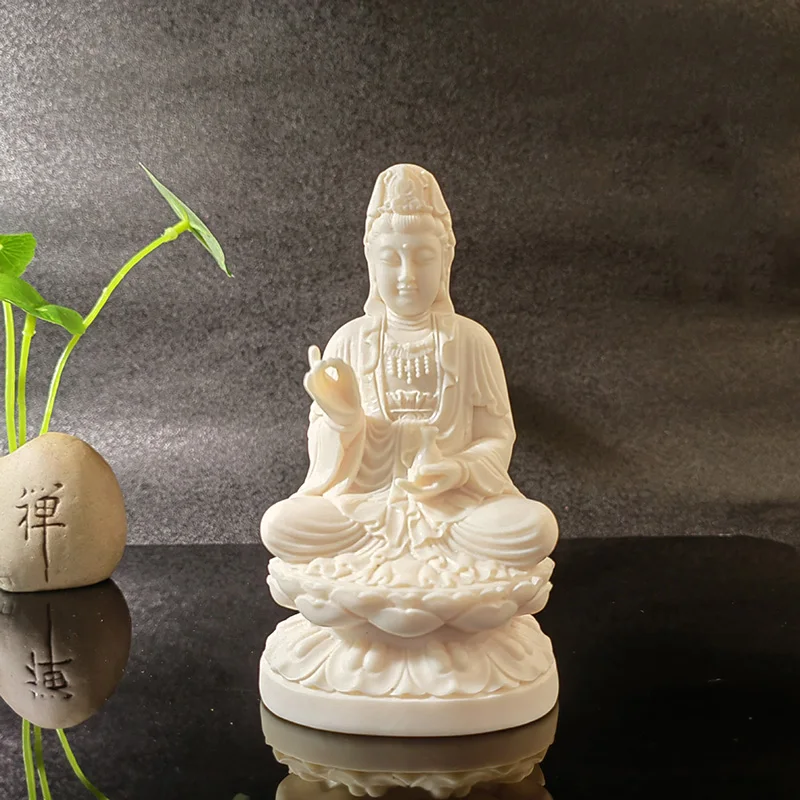 Lianhua Guanyin Bodhisattva Statua Buddista, Statue di Buddha Cinese Scultura in Resina Home Room Office Feng Shui Decorazione Statua