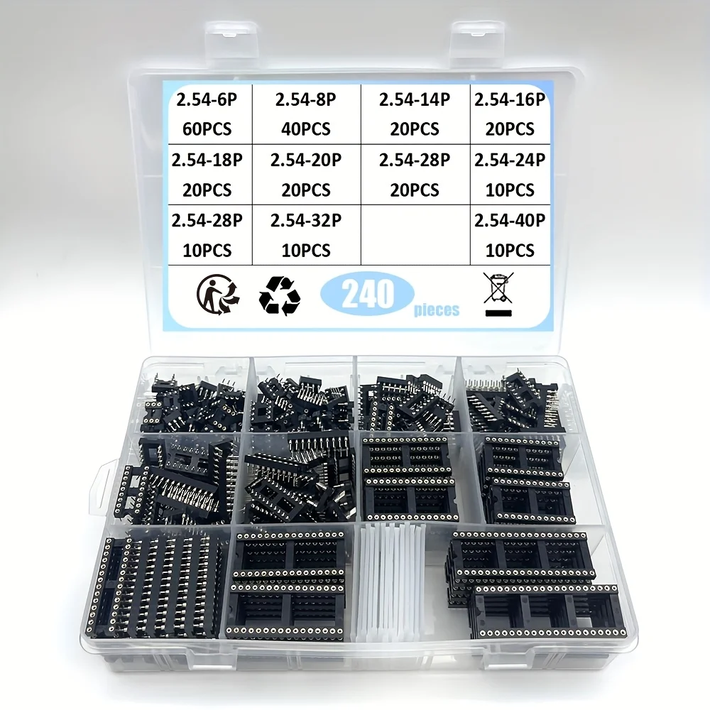 240PCS Runde Loch Ic Buchse Kit Stecker DIP 6 8 14 16 18 20 24 28 32 40 Pin Steckdosen DIP6 DIP8 DIP14 DIP16 DIP18 DIP20 DIP28 Image