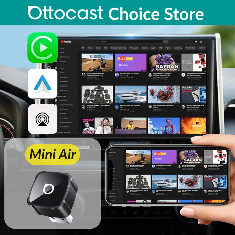 Ottocast Mini Air Wireless CarPlay Android Auto AirPlay Adapter 3 in 1 Plug and Play Wireless Mirroring For Youtube IPTV Image