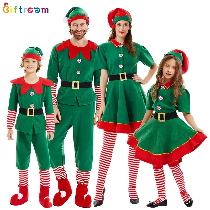 2025, neue Produkte für Kinder und Erwachsene, Weihnachtselfenkostüme, Weihnachtsmann-Kostümsets, grüne Elfen, Halloween-Cosplay, Image