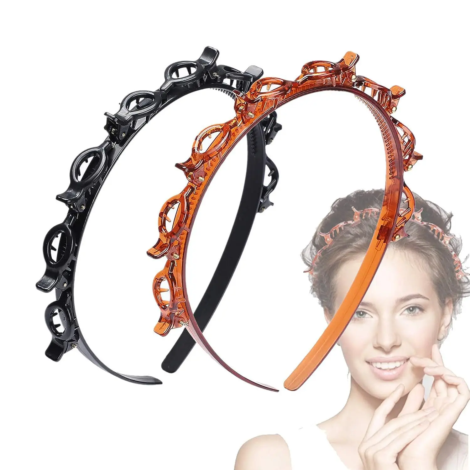2 stücke Doppel Schicht Bands Clip Haarbänder Mode Kunststoff Geflochtene Stirnband Punk Neue Stricken Frauen Headwear Haar Zubehör Image